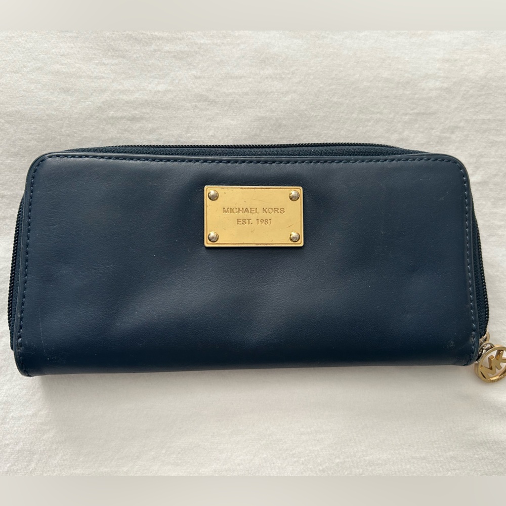Michael Kors Navy Wallet with Gold Accents